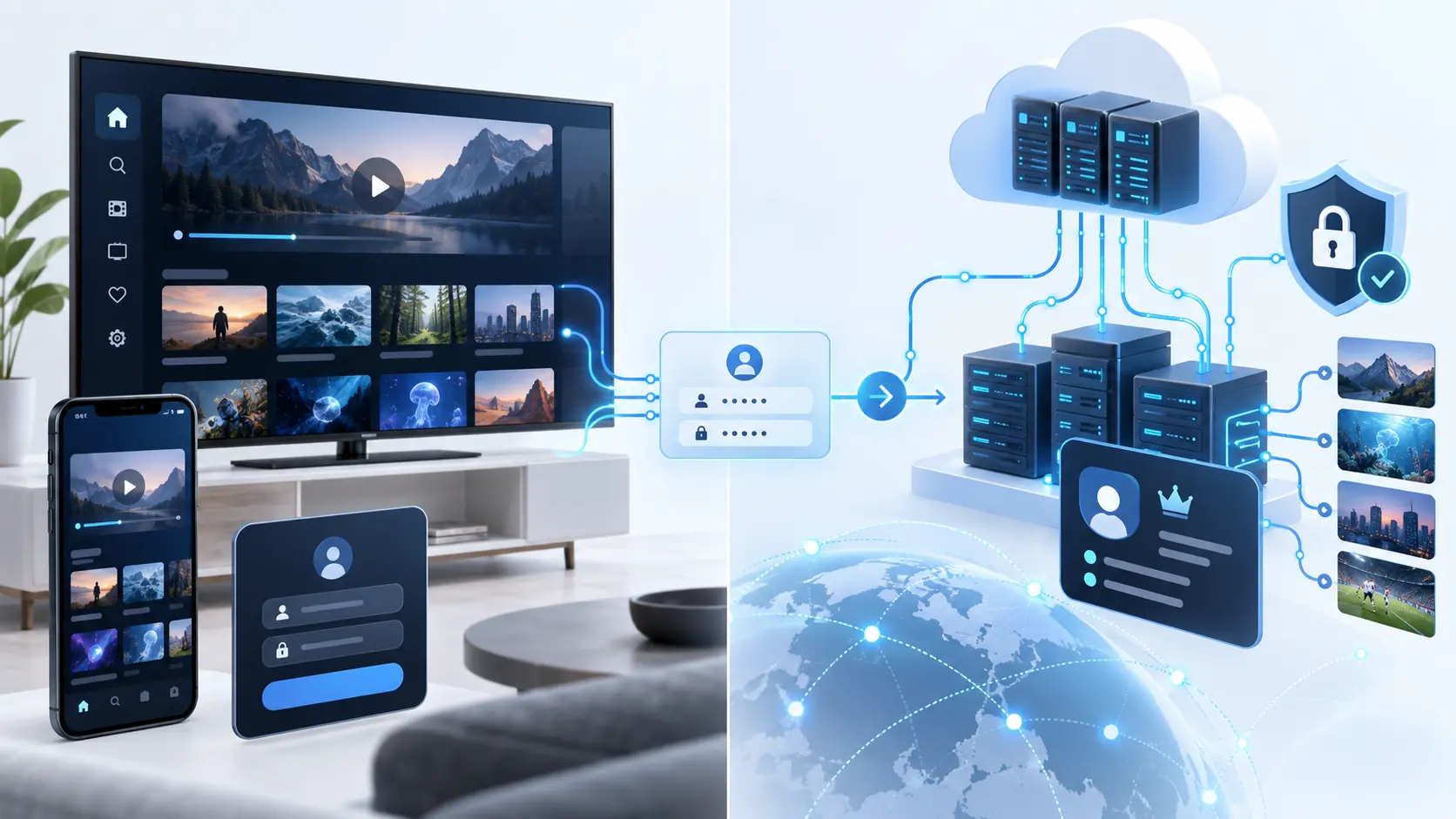 Diagram showing a streaming player app connecting separately to an IPTV subscription provider