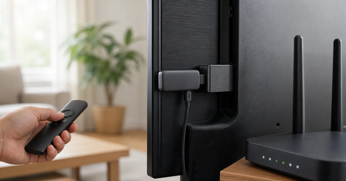 Streaming stick connected to a television with an HDMI extender and separate power cable