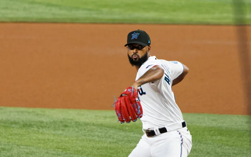 Baseball pitcher throwing from the mound during a game